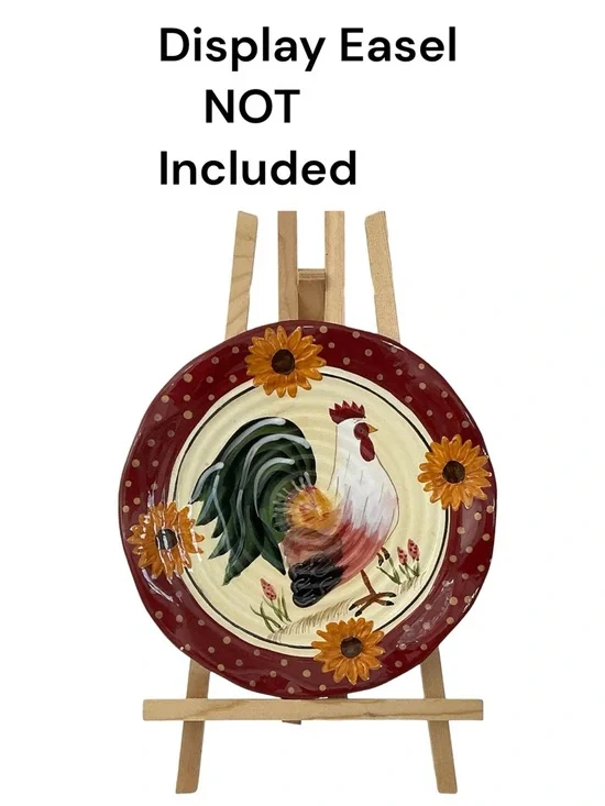Hand Painted Rooster Sunflowers Decorative Plate Red Cream Yellow Vintage 1990 - Picture 2 of 15